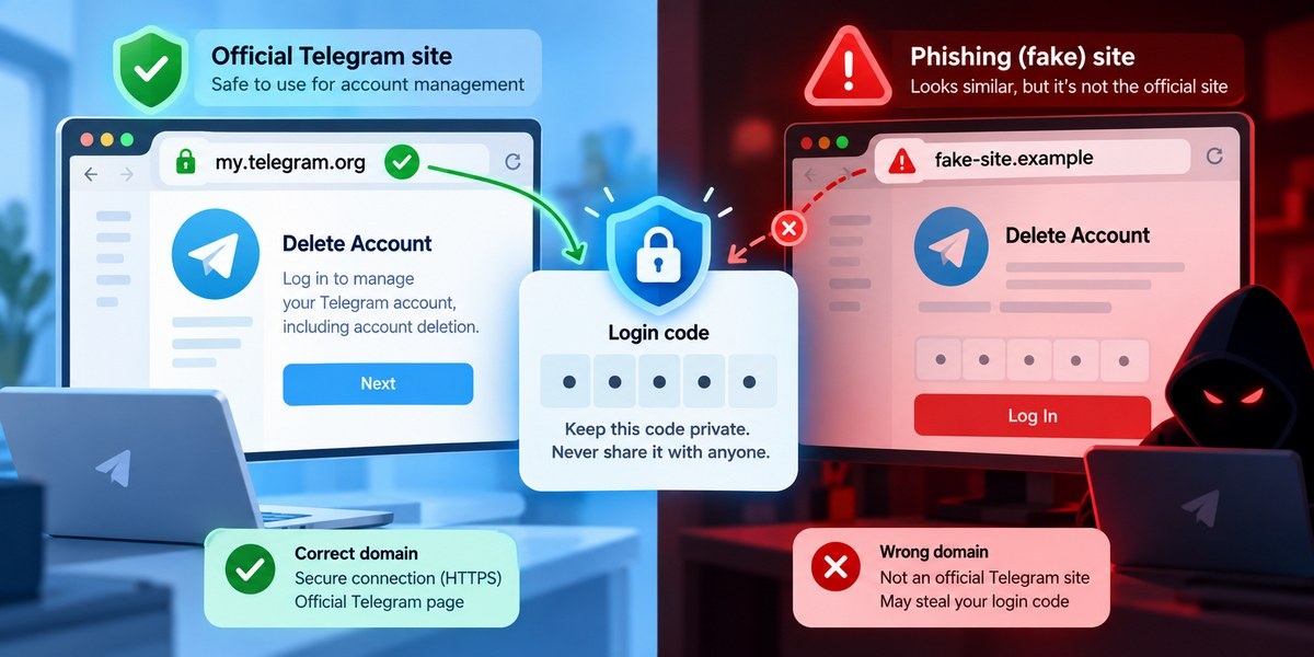 امنیت لینک دیلیت اکانت تلگرام و جلوگیری از فیشینگ