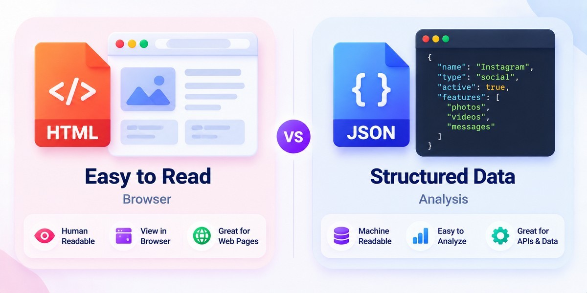 تفاوت HTML و JSON در بکاپ اینستاگرام