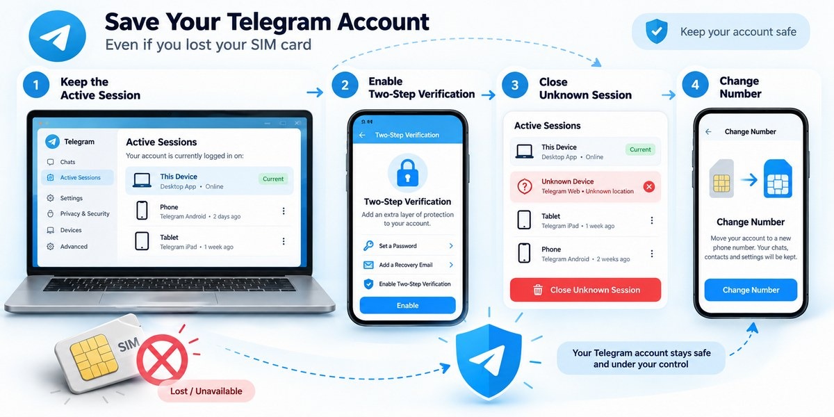 افزایش امنیت حساب تلگرام هنگام از دست دادن سیم کارت